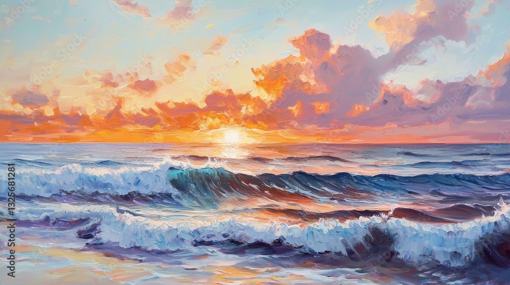 A beautiful blend of colors captured in this seaside sunset oil painting. A beautiful blend of colors captured in this seaside sunset oil painting.