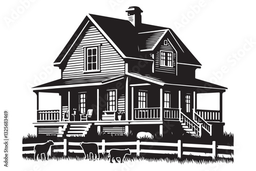 Classic Farmhouse Illustration Vector Art Design for Rural Living