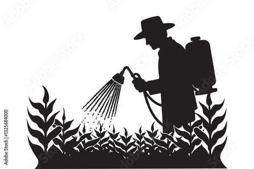Farmer Spraying Pesticides Silhouette Illustration for Agriculture Projects