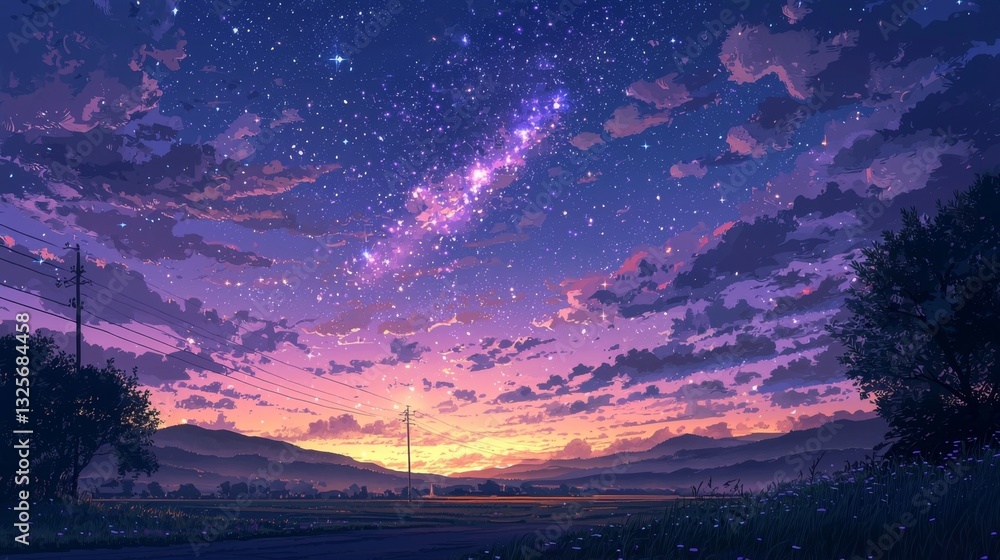 Beautiful pixelated sky filled with stars at the break of dawn. Beautiful pixelated sky filled with stars at the break of dawn.