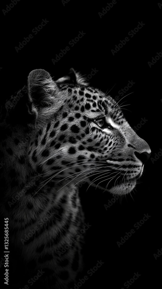 profile of a beautiful jungle cat black and white on solid background profile of a beautiful jungle cat black and white on solid background