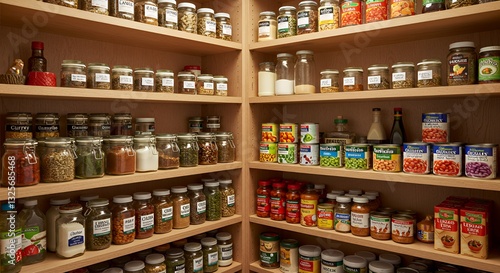 Well organized pantry storage filled with numerous food and condiments