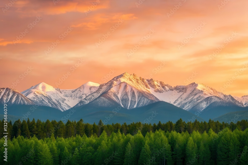 Fototapeta premium Stunning Panoramic View of a Mountain Range During Golden Hour at Low Resolution Generative AI