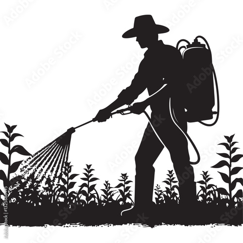Silhouette Farmer Spraying Pesticides Crop Protection Agricultural Illustration