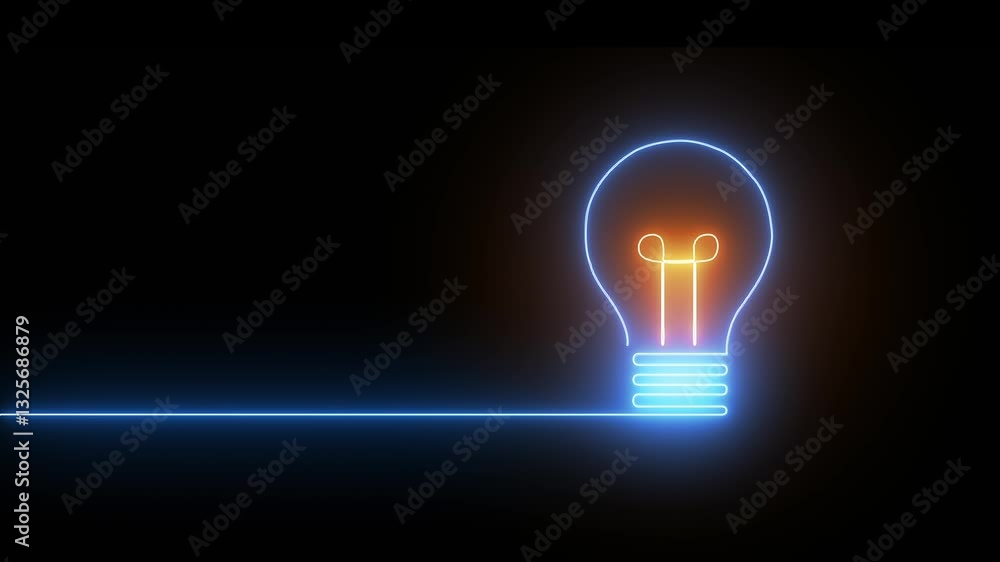 Glowing neon line Light bulb concept animation .The innovation concept, Energy idea, Electric neon bulb icon on black background. Glowing neon line Light bulb concept animation .The innovation concept, Energy idea, Electric neon bulb icon on black background.