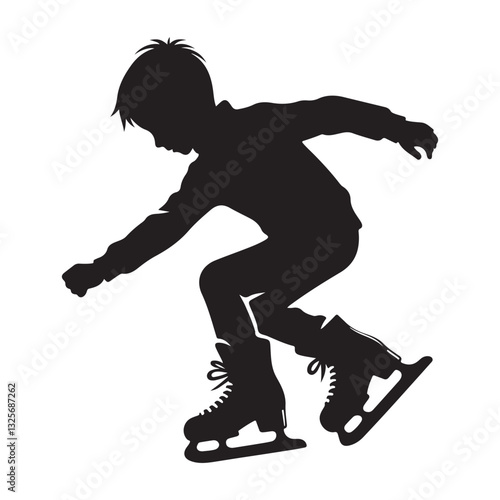 Silhouette of a Boy Ice Skating Vector Illustration Art
