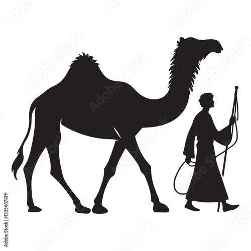 Camel and Handler Silhouette Vector Illustration Middle Eastern Theme Art