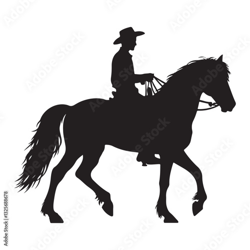 Elegant Horse Silhouette Vector Illustration of Cowboy Riding Horse