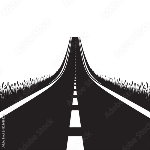 Perspective View of a Long Road Silhouette Vector Illustration