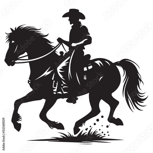 Cowboy Silhouette Riding Horse Vector Illustration for Western Theme