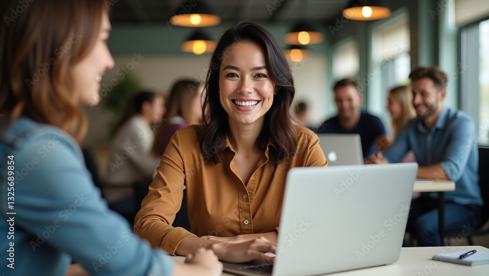 Posed in a modern coworking space, a businesswoman and her diverse team work together, cultivating a strong sense of collaboration and unity. Posed in a modern coworking space, a businesswoman and her diverse team work together, cultivating a strong sense of collaboration and unity.
