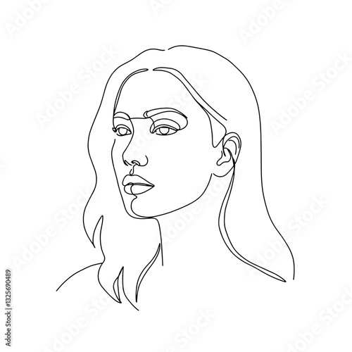 Minimalist Woman Portrait: Captivating line art of a woman with flowing hair and a contemplative gaze.