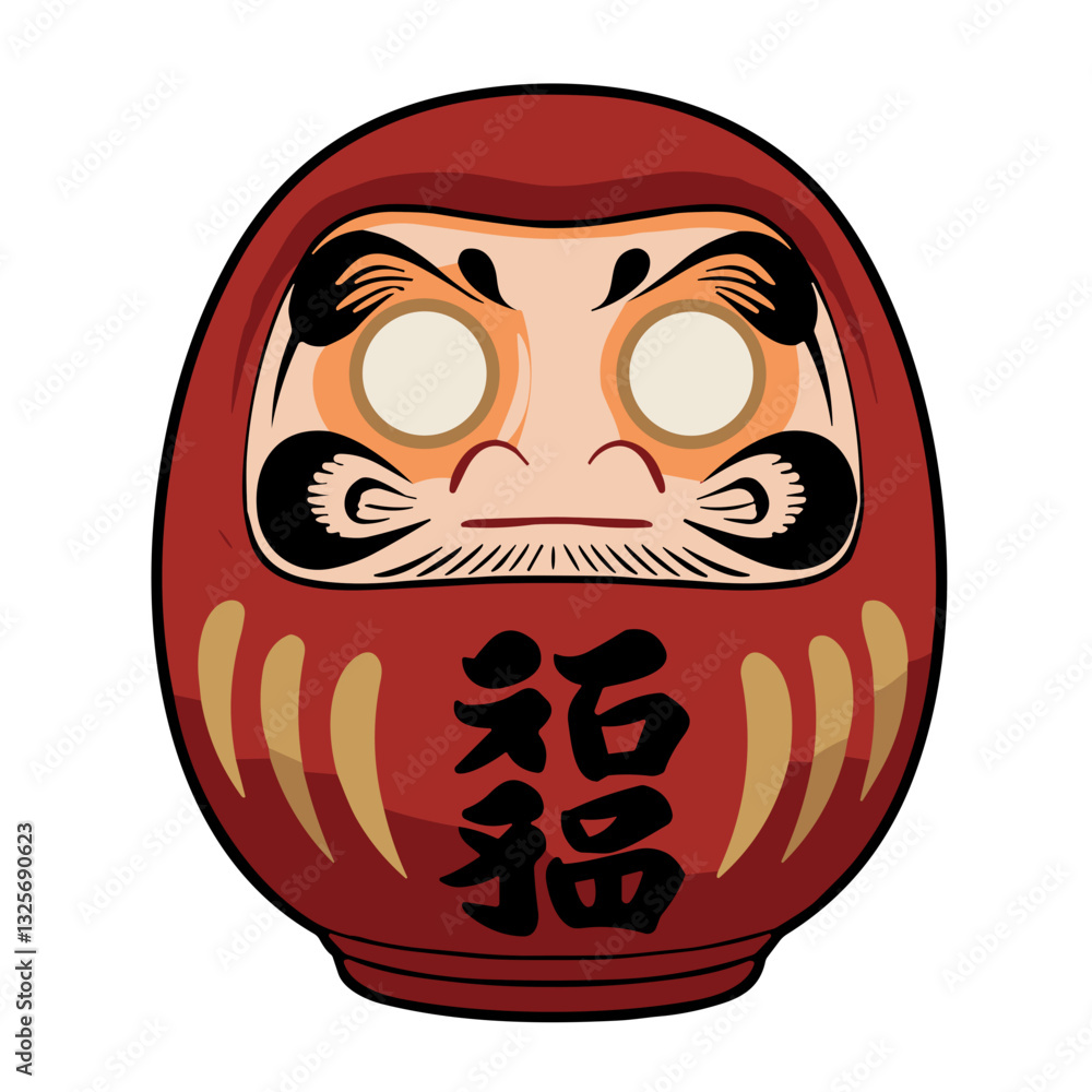 Daruma Doll: A striking illustration of a traditional Japanese Daruma doll, a symbol of perseverance, good luck, and achieving goals, depicted with bold colors and distinct features. Daruma Doll: A striking illustration of a traditional Japanese Daruma doll, a symbol of perseverance, good luck, and achieving goals, depicted with bold colors and distinct features.
