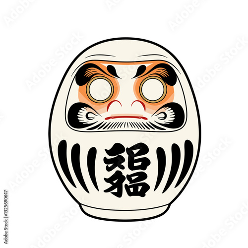 Daruma Doll: An iconic illustration of a Daruma doll, a traditional Japanese good luck charm, is depicted in a vibrant, symmetrical design.