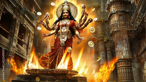 Fiery Goddess Lakshmi: Embodiment of Wealth and Power
