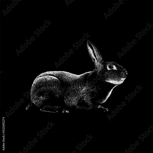 Rex Rabbit hand drawing vector isolated on black background.