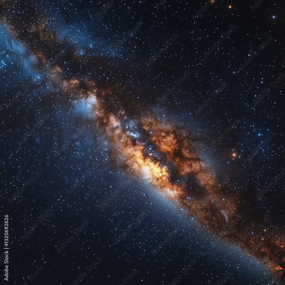 Fototapeta premium A breathtaking image of a vibrant galaxy, showcasing swirling colors of blues, purples, and pinks, surrounded by a sparkling star field filled with countless twinkling stars.