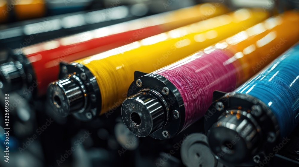 Fototapeta premium A close up of the colorful printing press rollers