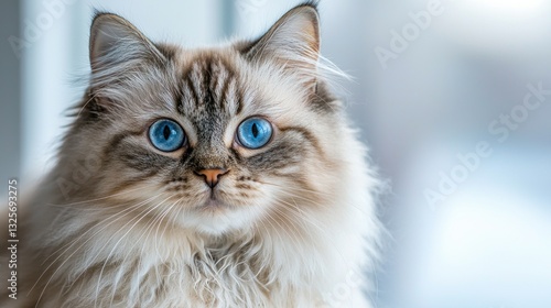 A beautiful cat with striking blue eyes looking at the viewer