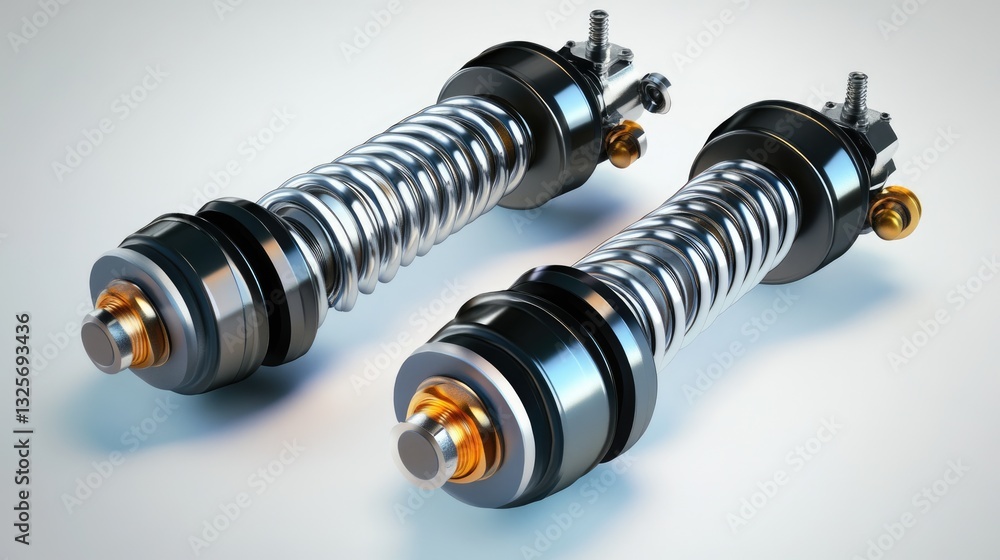 Dual Shock Absorbers with Springs for Automotive Suspension - 3D Representation of Vehicle Spare Parts Dual Shock Absorbers with Springs for Automotive Suspension - 3D Representation of Vehicle Spare Parts