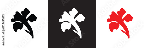 Black, white and red Hibiscus Flower icon. A Simple, Elegant Design Ideal for Beauty, Nature, or Floral-related Branding Projects. Vector illustration. isolated on white and black background. EPS 10