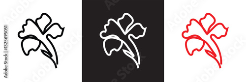 Black, white and red Hibiscus Flower icon. A Simple, Elegant Design Ideal for Beauty, Nature, or Floral-related Branding Projects. Vector illustration. isolated on white and black background. EPS 10