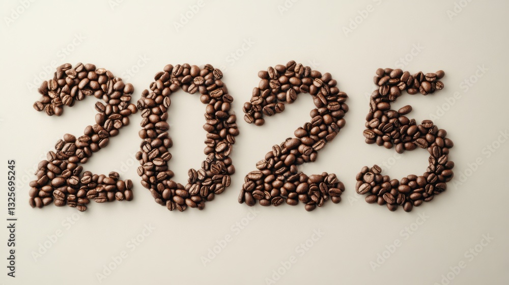 year 2025 shaped from coffee beans, light swirl of steam, soft gradient background, elegant, creative, stylish banners, high-end promotional content, branding, marketing, digital visuals year 2025 shaped from coffee beans, light swirl of steam, soft gradient background, elegant, creative, stylish banners, high-end promotional content, branding, marketing, digital visuals