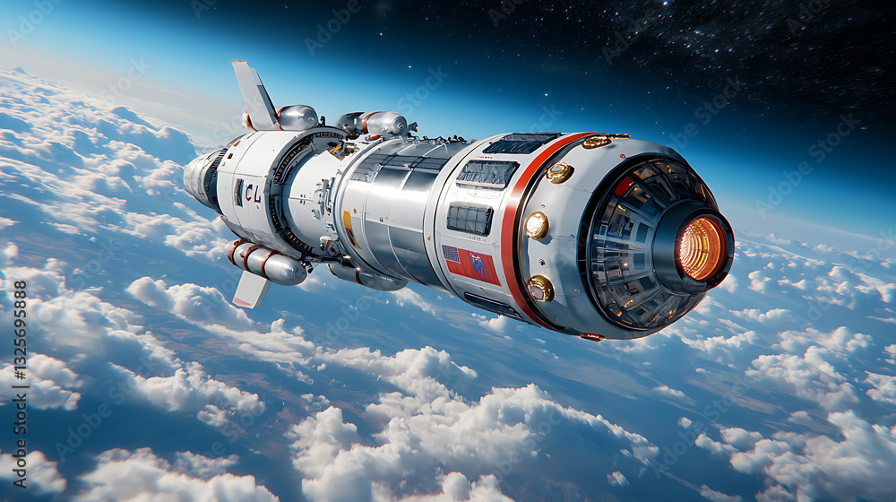 Fototapeta premium Innovative space elevator concept connecting earth and beyond a revolutionary transport solution in outer space futuristic environment aerial view
