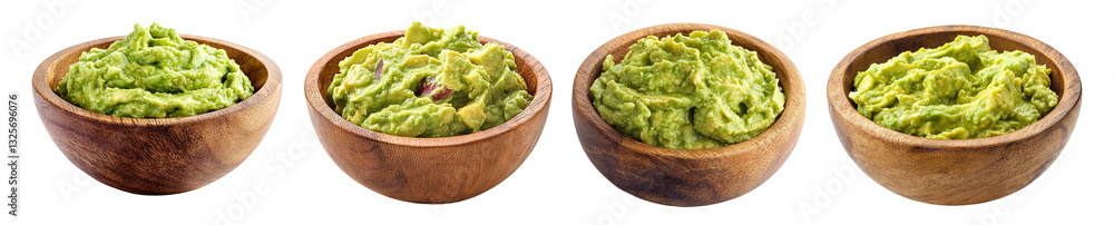 Set of delicious guacamole bowls with fresh ingredients, isolated on transparent cutout background Set of delicious guacamole bowls with fresh ingredients, isolated on transparent cutout background