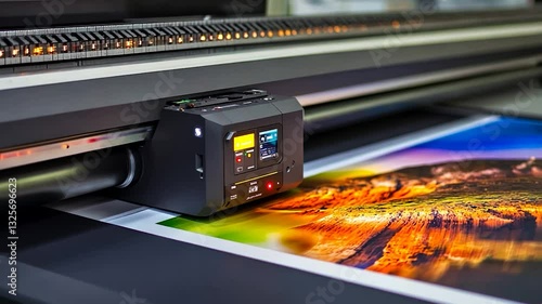 Large format printer printing a vivid landscape image