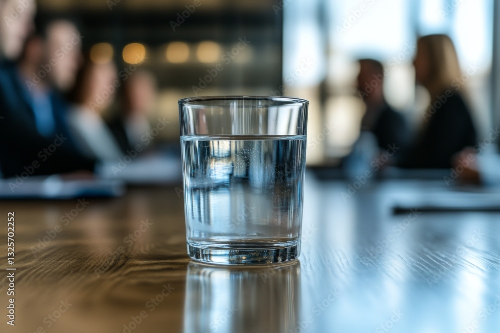 glass of water on the table in front of business people at meeting glass of water on the table in front of business people at meeting