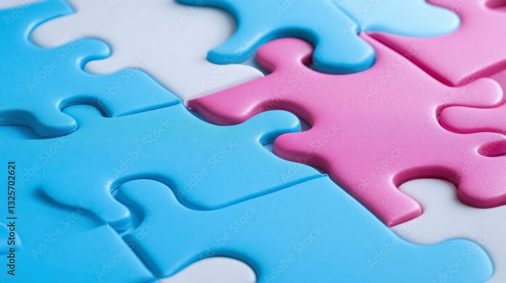 Colorful Jigsaw Puzzle Pieces on a Solid Background Detail