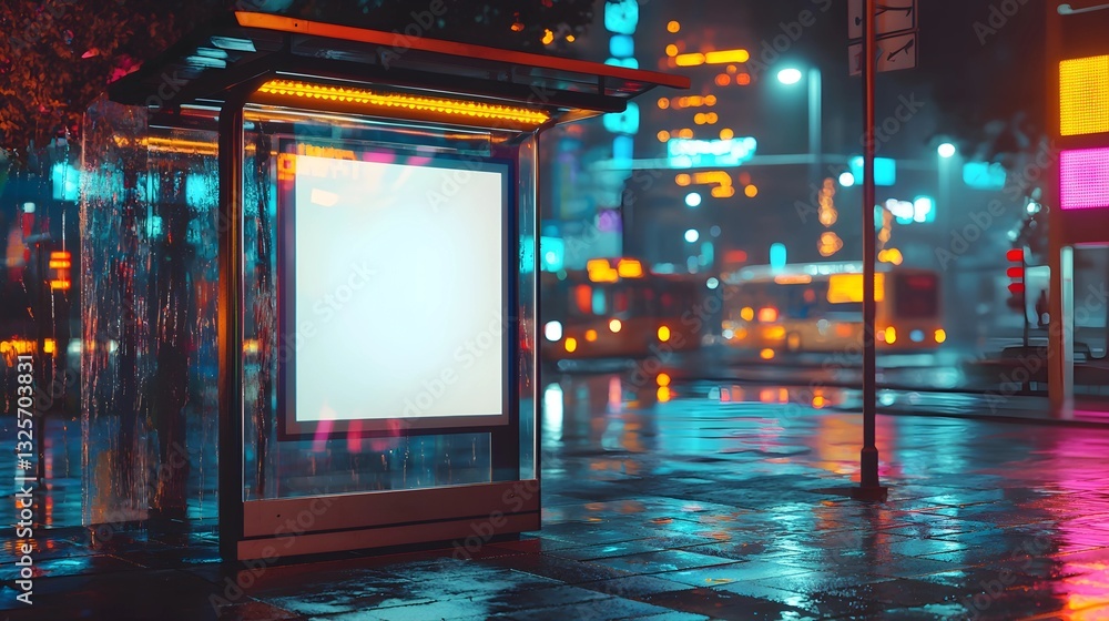 White Poster on Glass Panel with Neon Signs White Poster on Glass Panel with Neon Signs