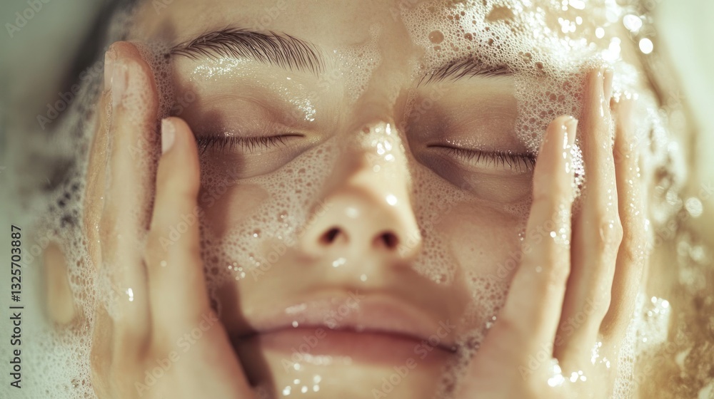 Woman relaxing in a bath with face foam Woman relaxing in a bath with face foam