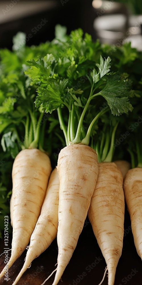 Vibrant Fresh Parsnip Roots on a Rustic Wooden Surface: A Culinary Delight for Cooking Enthusiasts Vibrant Fresh Parsnip Roots on a Rustic Wooden Surface: A Culinary Delight for Cooking Enthusiasts