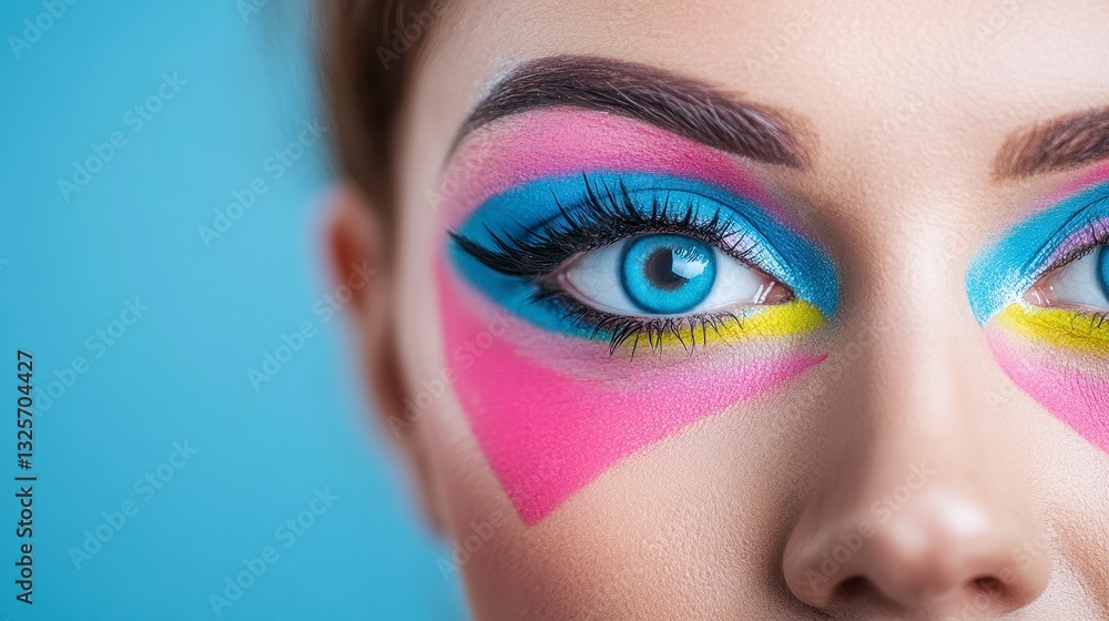 Vibrant Close-Up of Eye Makeup with Bright Colors and Unique Design Vibrant Close-Up of Eye Makeup with Bright Colors and Unique Design