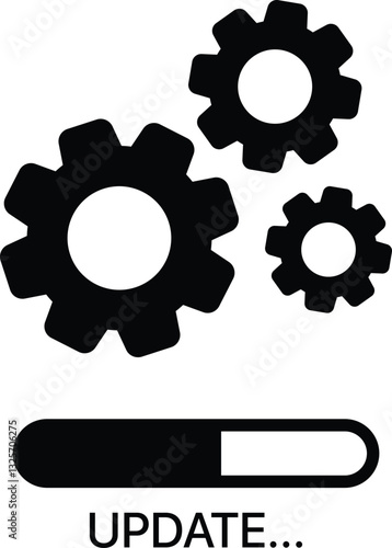 Update, System Update icon with gears. Loading process, installing. Concept of upgrade application progress. Vector illustration