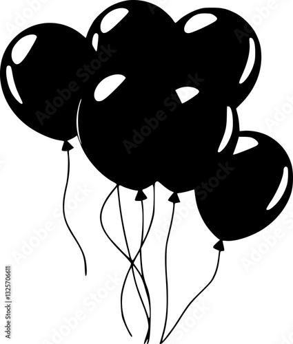 Monochrome black and white illustration of birthday celebration balloons for greeting cards decorations and festive themes