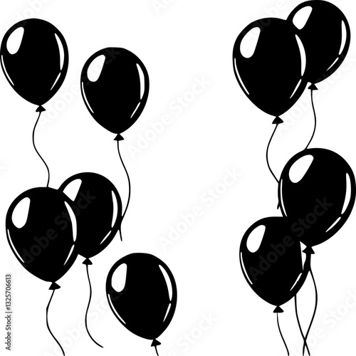 Birthday celebration balloons festive decorative monochrome black and white minimalist vector illustration design party decor celebration joyful happy