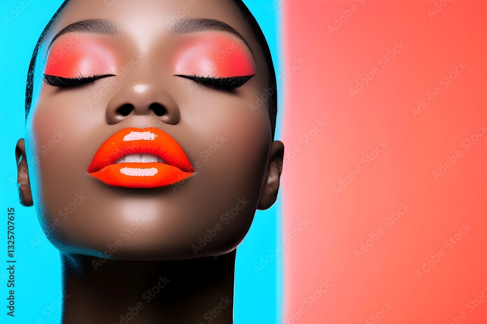 A woman with red lips and orange eyeshadow A woman with red lips and orange eyeshadow