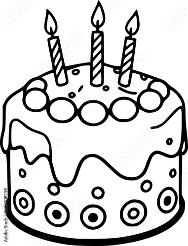 Monochrome Birthday Celebration Cake Black and White Illustration Art Design