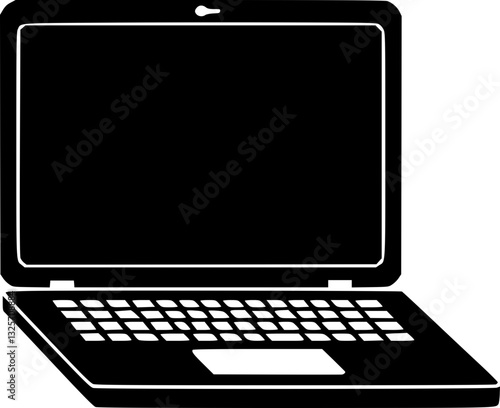 Monochrome illustration of a laptop for remote work concept in minimalistic modern professional style