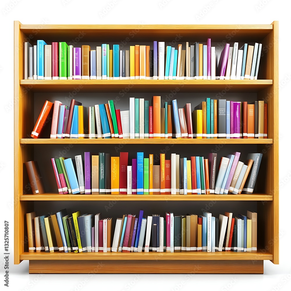 Wooden Bookshelf Filled with Colorful Books Wooden Bookshelf Filled with Colorful Books