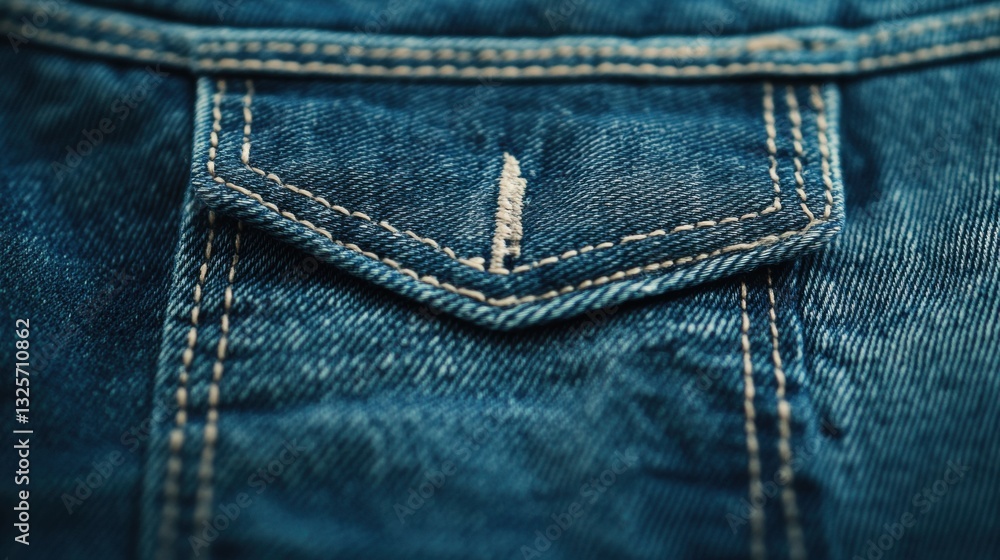 Close-Up View of a Denim Fabric Texture Showcasing a Stitched Pocket Design with Detailed Blue Tones and Visible Fading Effects Close-Up View of a Denim Fabric Texture Showcasing a Stitched Pocket Design with Detailed Blue Tones and Visible Fading Effects