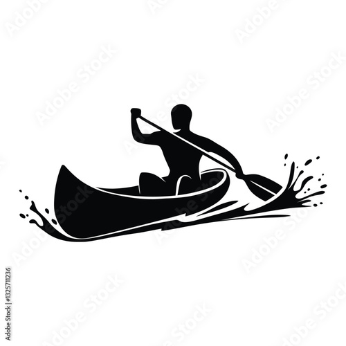 Canoe paddling Silhouette, Vector, Icon, Logo, White Background.