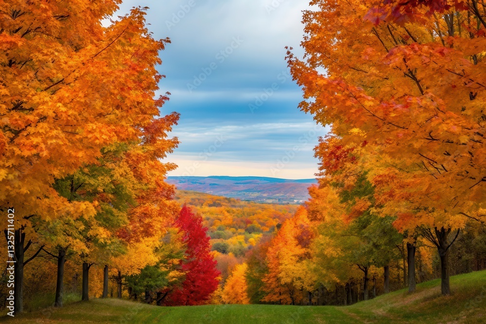 Vibrant Autumn Colors Along a Scenic Pathway in a Rural Landscape Generative AI Vibrant Autumn Colors Along a Scenic Pathway in a Rural Landscape Generative AI