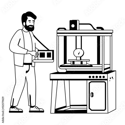 A glyph illustration of a person making model with 3d printing 

