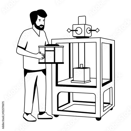 A glyph illustration of a character making something with additive manufacturing
