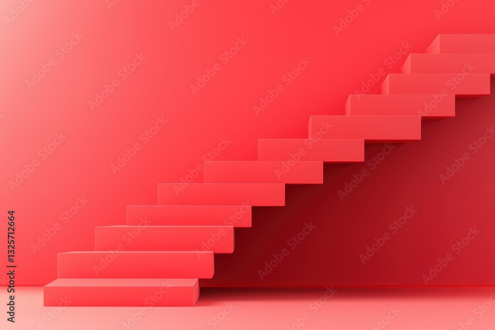 Conceptual 3D Illustration of a Career Path Journey with Gradient Red Staircase Representation Conceptual 3D Illustration of a Career Path Journey with Gradient Red Staircase Representation