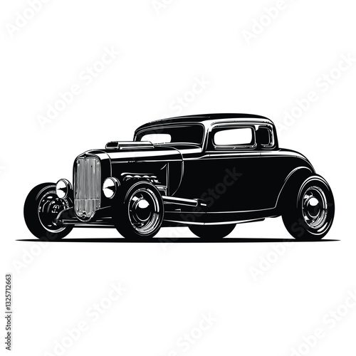 Hot rod classic car Silhouette, Vector, Icon, Logo, White Background.